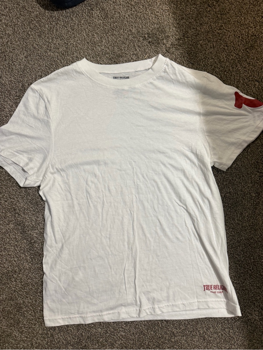 True Religion White Short Sleeve Tee with Red Logo Accents
